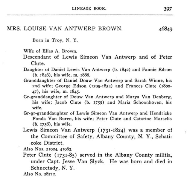 Mrs. Louise Van Antwerp Brown - Daughters of American Revolution